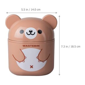 NUOBESTY Mini Desk Trash Can Cute Bear Trash Bin Cartoon Desktop Storage Box Garbage Container with Lid for Bathroom Kitchen(Brown)