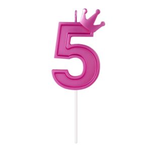 3 inch birthday number candle, 3d number candle with crown decor large cake topper number candles for birthday cakes wedding anniversary graduation festival party (rose red, 5)