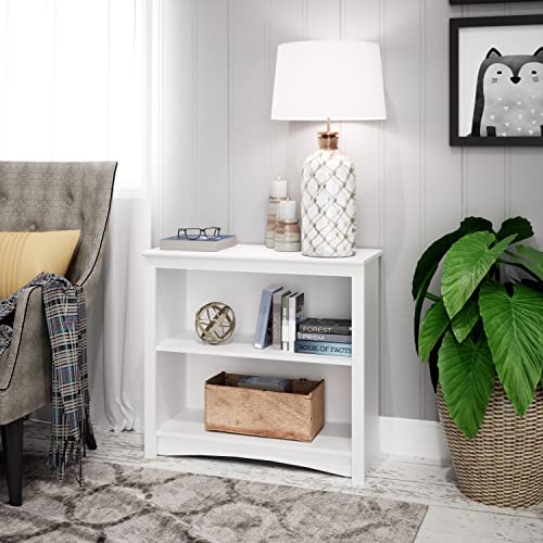 Prepac Sonoma 2-Tier Bookcase 29"H with 1 Adjustable Shelf, White Storage Cabinet, Modern Display Cabinet, Bookshelf with Storage Shelves for Home Office, Living Room, Bedroom Organizer