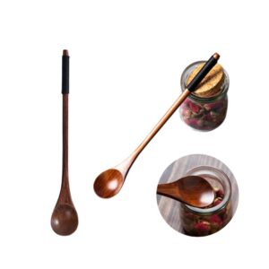 Handmade Wooden Long Handle Coffee Spoon Stirrer with Cable Tie, Retro Honey Jar Spoons Teaspoon Tea Stirring Spoon (2 Pack)