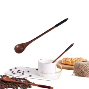 Handmade Wooden Long Handle Coffee Spoon Stirrer with Cable Tie, Retro Honey Jar Spoons Teaspoon Tea Stirring Spoon (2 Pack)