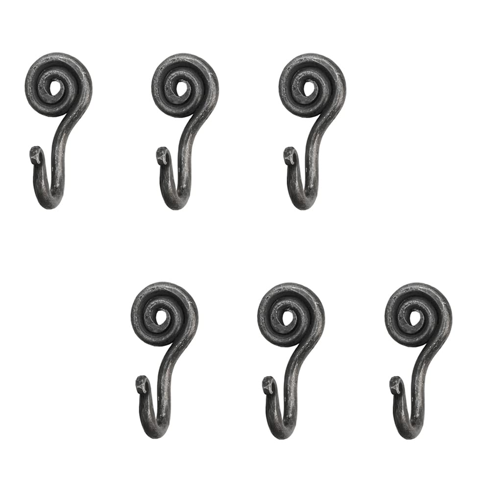 Living Ideas Hand Forged Spiral Hooks Set of 6 Pcs Handmade Wrought Iron Wall Mounted Coat Hook Blacksmith Metal Wall Towel Hooks Rack Black Antique Finish Wall Hooks