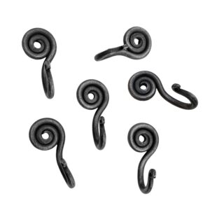 Living Ideas Hand Forged Spiral Hooks Set of 6 Pcs Handmade Wrought Iron Wall Mounted Coat Hook Blacksmith Metal Wall Towel Hooks Rack Black Antique Finish Wall Hooks