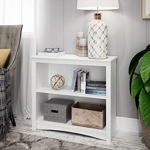 Prepac Sonoma 2-Tier Bookcase 29"H with 1 Adjustable Shelf, White Storage Cabinet, Modern Display Cabinet, Bookshelf with Storage Shelves for Home Office, Living Room, Bedroom Organizer