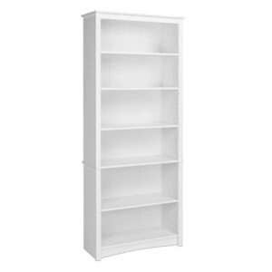 Prepac Sonoma Tall 6-Tier Bookcase 77"H with 3 Adjustable Shelves, White Storage Cabinet, Modern Display Cabinet, Bookshelf with Storage Shelves for Home Office, Living Room, Bedroom Organizer