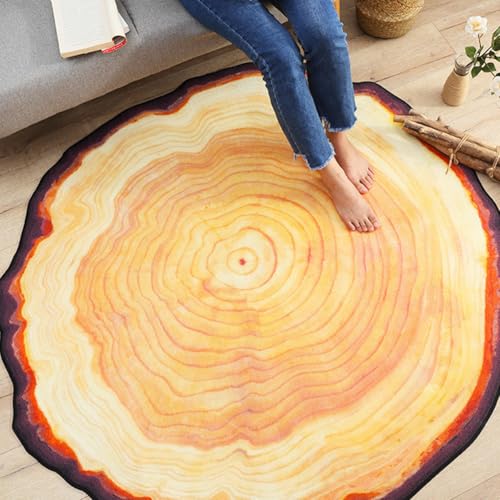 Veemoon Tree Ring Rug Creative Tree Carpet Rustic Wood Floor Mat Round Annual Rugs Home Decorative Carpets for Kitchen Living Room Bedroom (1 M)