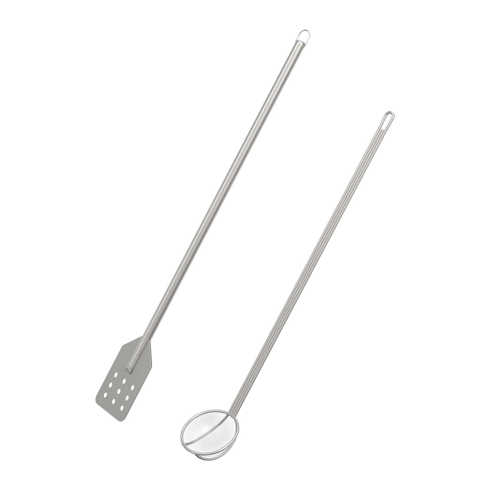 BBQ PLUS 42 Inch Crawfish/Crab Boil Mixing Stir Paddle and Wire Mesh Skimmer Spoon Fryer with Long Handle for Stockpots and Fry Pots,Large Stirring Paddle Skimmer Ladle Accessories