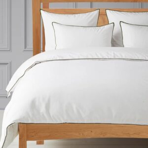 BEDLAM King/California King Size Duvet Cover Set - 3pcs 100% Cotton Duvet Cover, Includes a White Sateen Duvet Cover with an Olive (Green) Border & 2 Cotton Pillowcases - 500TC Luxury Duvet Cover Set