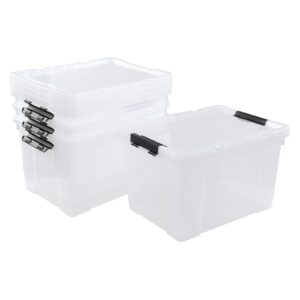 Kiddream 34 Quarts Latching Storage Box with Wheels, Clear Storage Totes Bins Set of 4, F