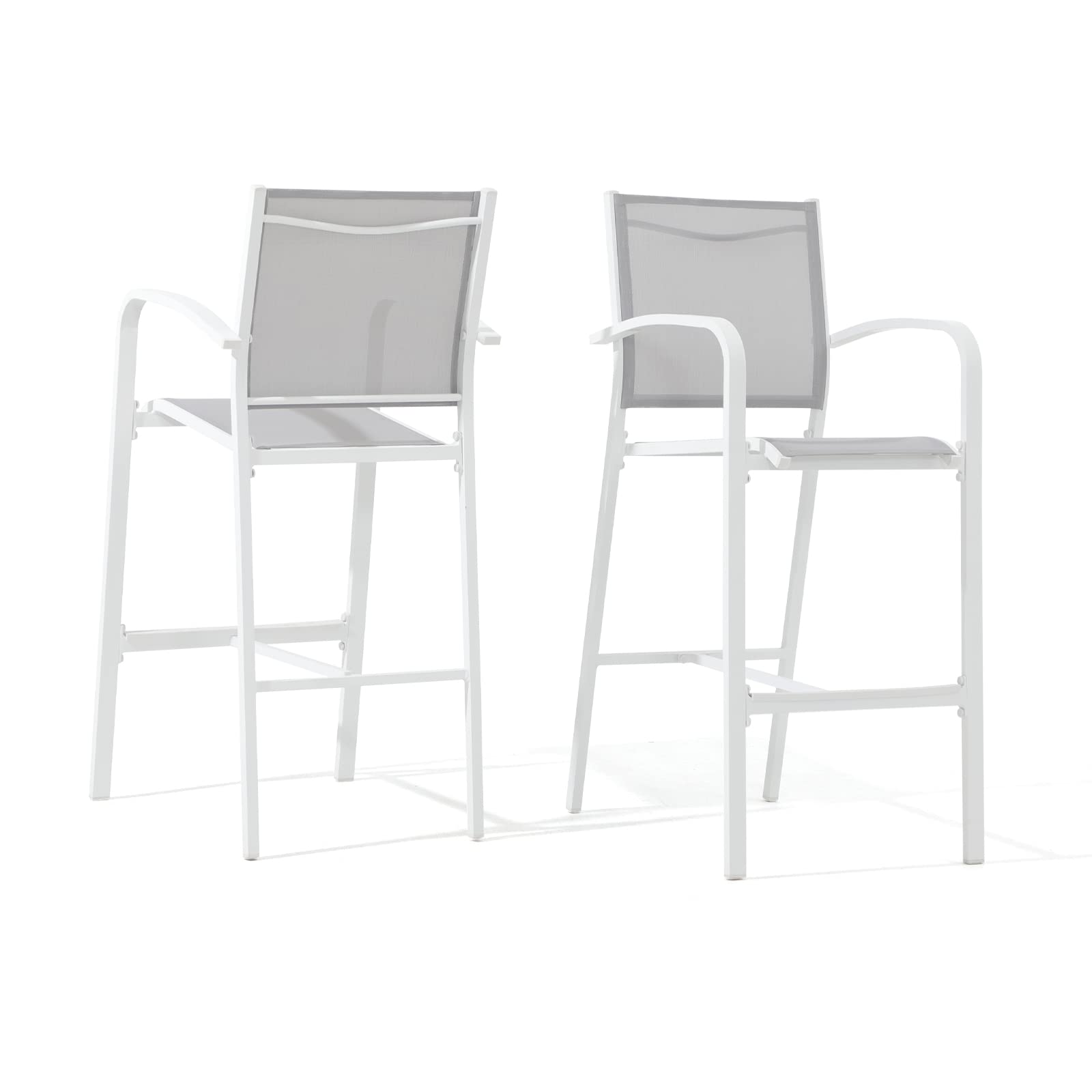 OC Orange-Casual Outdoor Bar Stool Set of 2, All-Weather Aluminum Textile Fabric High Top Patio Dining Chair, Counter Height Metal Barstool High Back Armchair, for Backyard, Porch, Balcony, White