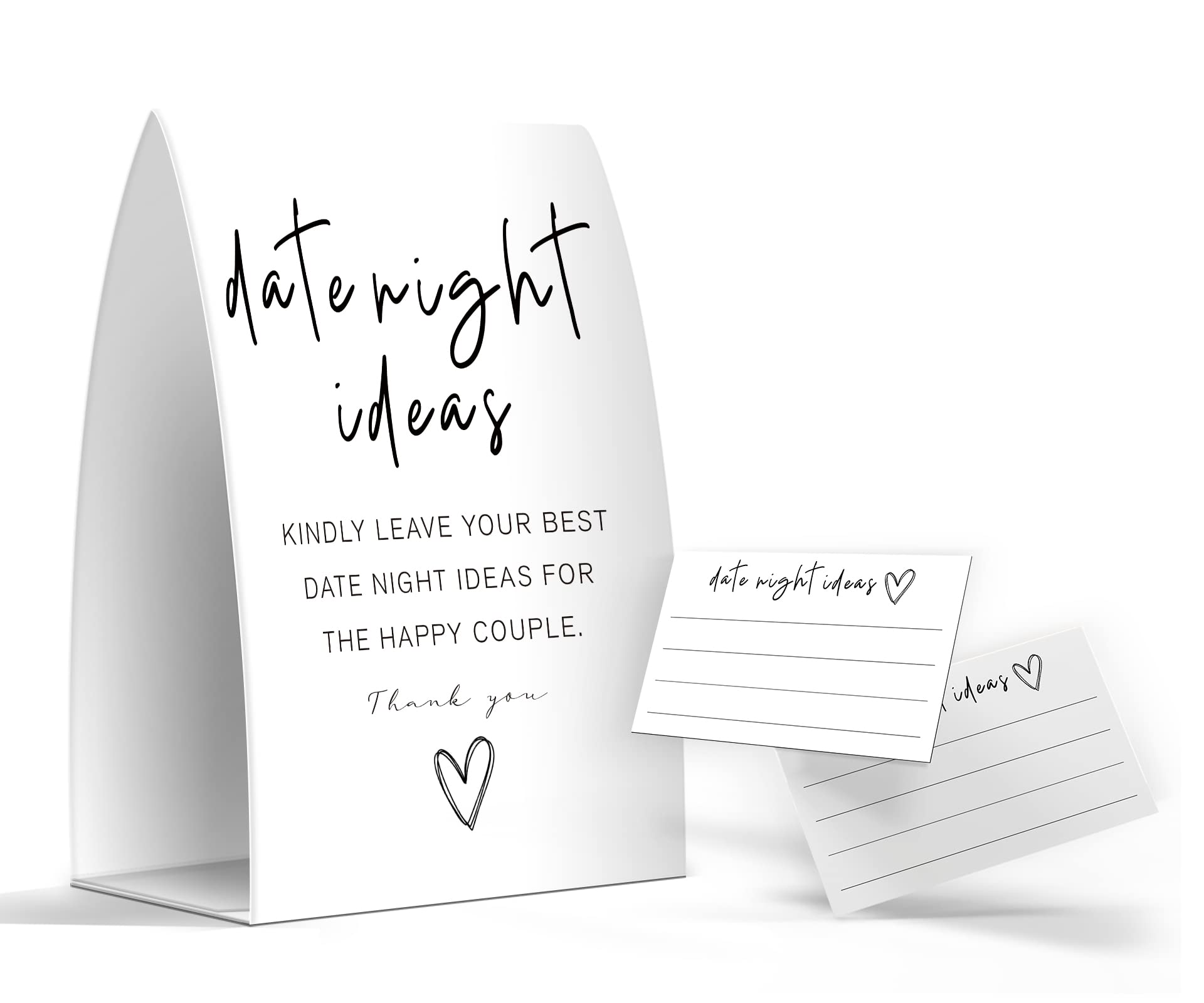 Date Night Idea Sign, Date Night Idea Cards, Minimalist Bridal Shower Games, Minimalist Bridal Shower Decorations - One Sign and 50 Cards (GES33)