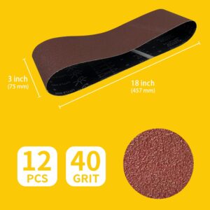 3 x 18 Inch 40 Grit Sanding Belt | Premium Aluminum Oxide Sanding Belt | Premium Sander Sandpaper,12 Pack