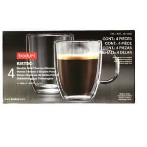 Bodum Bistro Double Wall Thermo-Glasses Coffee Mug Set, 15 Ounce, Clear (4-pack)