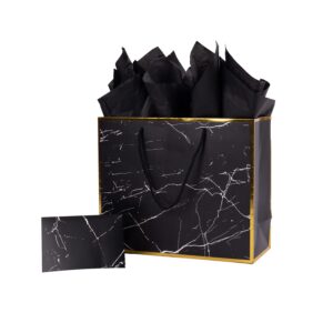 ysmile marble black 12" premium gift bag with tissue paper for men birthday father day