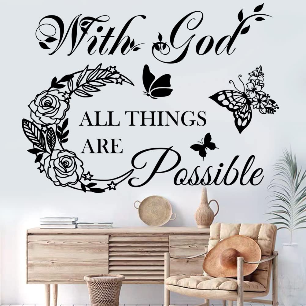 Inspirational Wall Decals with God Things are Possible Vinyl Wall Sticker Peel and Stick Quote Bible Sticker Christian Wall Decor Wall Art Stickers for Home Walls Living Room Bedroom Decoration.