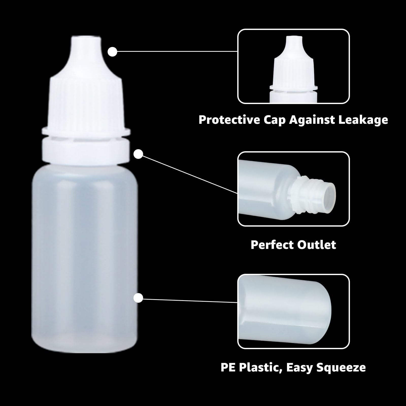 ABuff 100PCS Plastic Dropper Bottle 10ml Dropper Bottles White Empty Eye Dropper Bottle with Childproof Cap, Small LDPE Plastic Thin Tip Dropper Bottles, BPA Free