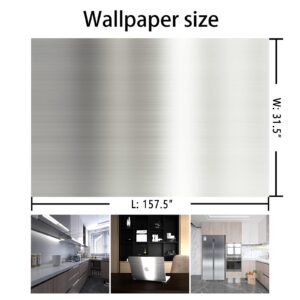 BAYYA Extra Wide Silver Stainless Steel Textured Countertop Contact Paper Vinyl Self-Adhesive Wallpaper Shiny Thicker 157x31.5inch Waterproof,Oil-Proof,Heat-Resistant Metal Look Stickers for Kitchen