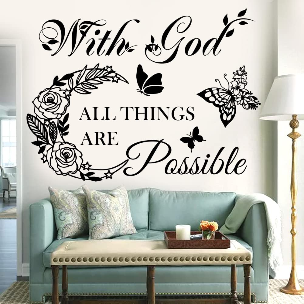 Inspirational Wall Decals with God Things are Possible Vinyl Wall Sticker Peel and Stick Quote Bible Sticker Christian Wall Decor Wall Art Stickers for Home Walls Living Room Bedroom Decoration.