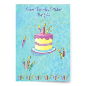 designer greetings special thoughts happy birthday cards, “sweet birthday wishes” cake with candles design (pack of 6 cards with yellow envelopes)