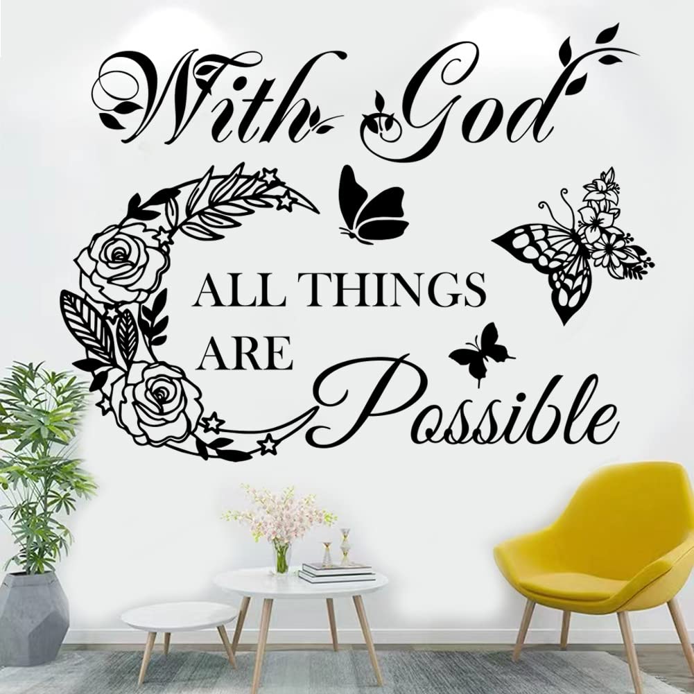 Inspirational Wall Decals with God Things are Possible Vinyl Wall Sticker Peel and Stick Quote Bible Sticker Christian Wall Decor Wall Art Stickers for Home Walls Living Room Bedroom Decoration.