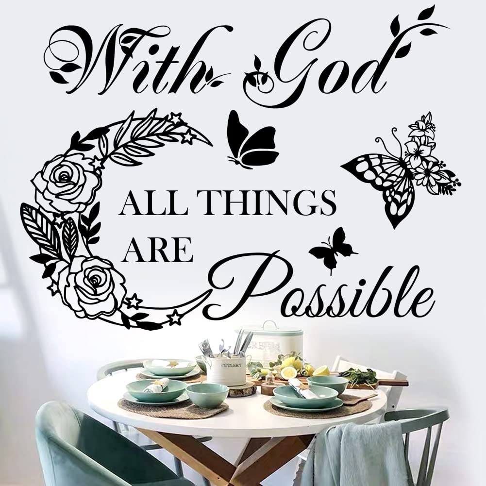 Inspirational Wall Decals with God Things are Possible Vinyl Wall Sticker Peel and Stick Quote Bible Sticker Christian Wall Decor Wall Art Stickers for Home Walls Living Room Bedroom Decoration.