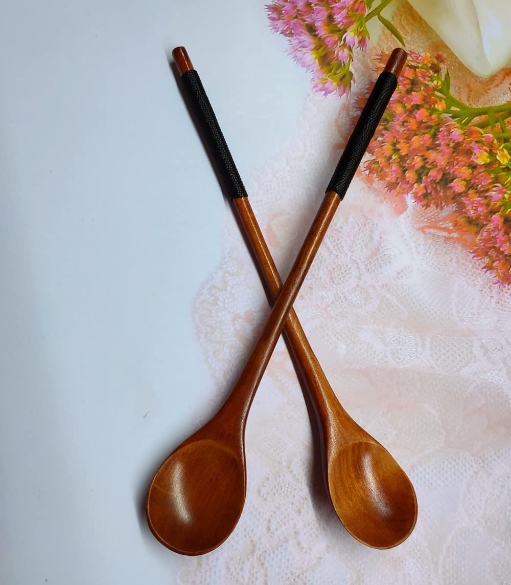 Handmade Wooden Long Handle Coffee Spoon Stirrer with Cable Tie, Retro Honey Jar Spoons Teaspoon Tea Stirring Spoon (2 Pack)