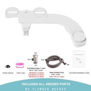 Left Hand Bidet Attachment for Toilet - WITHLENT Ultra-Slimt Non-Electric Dual Nozzle (Frontal & Rear Wash) Adjustable Water Pressure, Water Bidet Toilet Seat Attachment,Easy to Install (White)