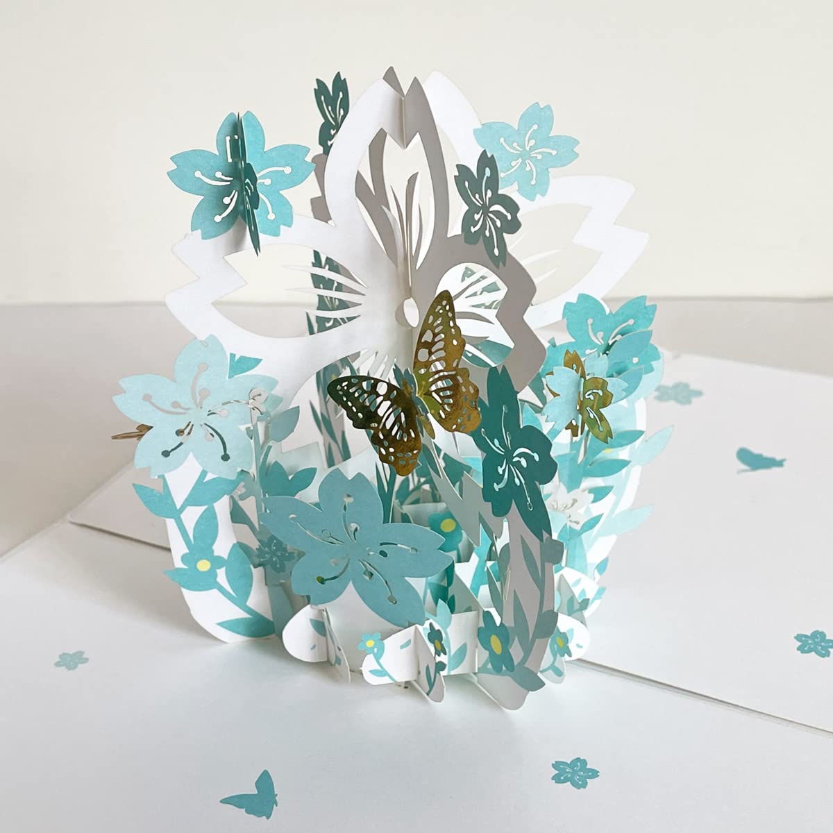 JRIQHOLD 3D Butterfly Flower Pop Up Cards, Set of 4 Greeting Cards, Mother’s Day/Birthday/Anniversary/Thinking of You/Valentine’s Day Card for Her/Wife/Women, with Envelope & Sealing Sticker