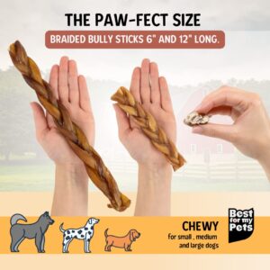 Best For My Pets Braided Bully Sticks for Dogs (12 Inch, 3 Pack) - Premium Long Lasting Dog Chew Treats to Keep Puppies and Dogs Happily Busy - Dog Dental Chews - Fully Digestible Rawhide-Free Treats