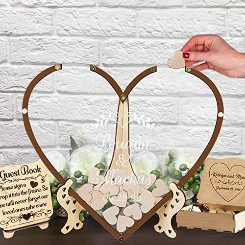 Personalized Wedding Guest Book Alternative Custom Rustic Wedding Book for Guests to Sign Guest Book Frame with Hearts for Reception Wedding Decorations, Graduation, Baby Shower (A-Heart Guestbook-2)