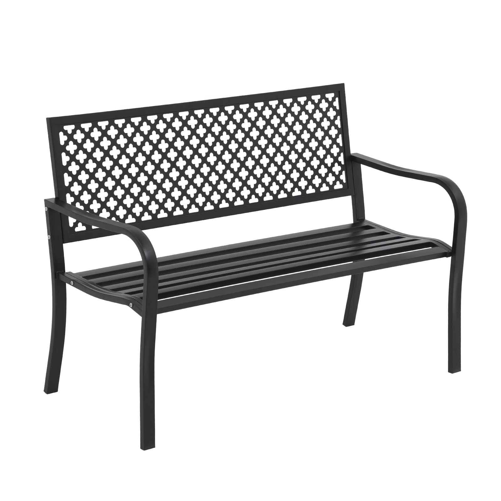 Verano Garden Outdoor Patio Bench Rust-Resistant Metal Park Bench with Armrest, Black Garden Bench for Yard, Porch, Park, Lawn