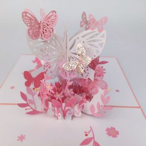 JRIQHOLD 3D Butterfly Flower Pop Up Cards, Set of 4 Greeting Cards, Mother’s Day/Birthday/Anniversary/Thinking of You/Valentine’s Day Card for Her/Wife/Women, with Envelope & Sealing Sticker