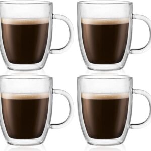 Bodum Bistro Double Wall Thermo-Glasses Coffee Mug Set, 15 Ounce, Clear (4-pack)