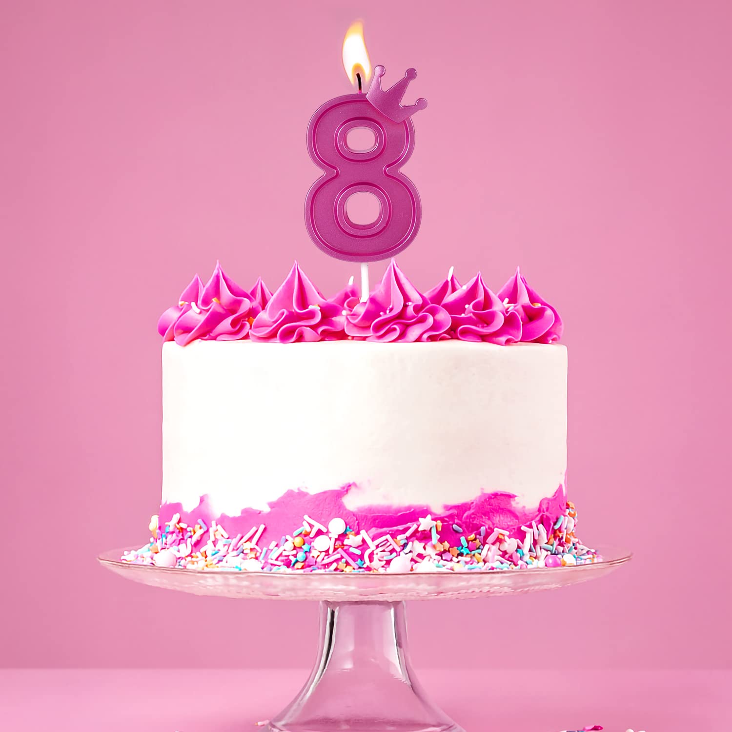 3 Inch Birthday Number Candle, 3D Number Candle with Crown Decor Large Cake Topper Number Candles for Birthday Cakes Wedding Anniversary Graduation Festival Party (Rose Red, 5)