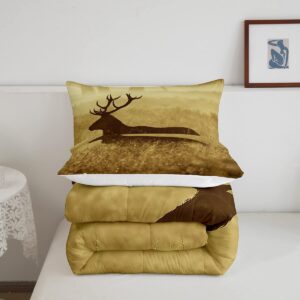 Deer Comforter Set Twin Size, Deer Antler Bedding Sets, Rural Hunting Theme Down Comforter, Rustic Countryside Style Duvet Insert, Wild Animals Quilt For Bedroom Decor All Season,Soft Lightweight