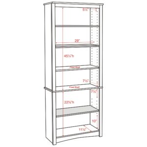 Prepac Sonoma Tall 6-Tier Bookcase 77"H with 3 Adjustable Shelves, White Storage Cabinet, Modern Display Cabinet, Bookshelf with Storage Shelves for Home Office, Living Room, Bedroom Organizer