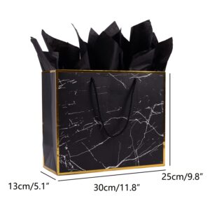 ysmile Marble Black 12" Premium Gift Bag with Tissue Paper for Men Birthday Father Day