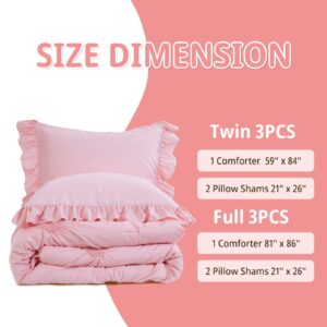 ROYALAY Pink Bedding Kids Comforter Sets for Girls Ruffle Bedding Set Full/Queen Size with 2 Pillow Shams, Blush Pinch Pleat Comforter for All Season (Pink, Full-81"x86")