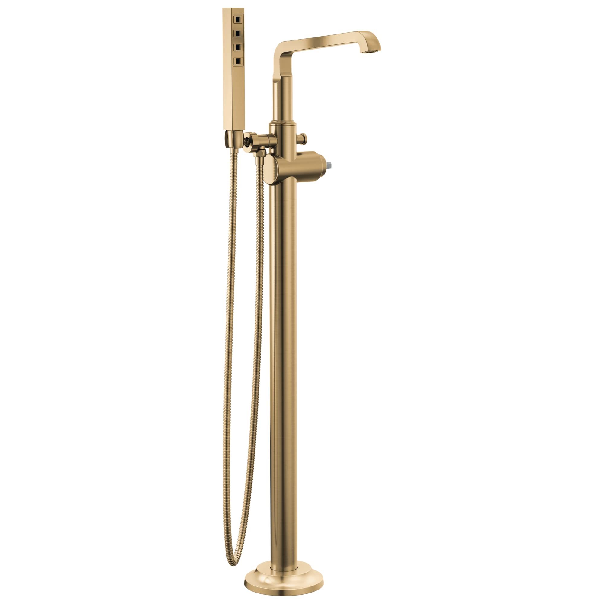 Delta Faucet Tetra Floor-Mount Freestanding Tub Filler with Hand Held Shower, Gold Tub Faucet, Lumicoat Champagne Bronze T4789-CZ-PR-LHP-FL (Valve and Handle Not Included)