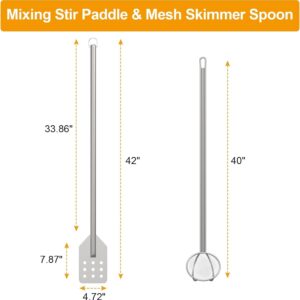 BBQ PLUS 42 Inch Crawfish/Crab Boil Mixing Stir Paddle and Wire Mesh Skimmer Spoon Fryer with Long Handle for Stockpots and Fry Pots,Large Stirring Paddle Skimmer Ladle Accessories