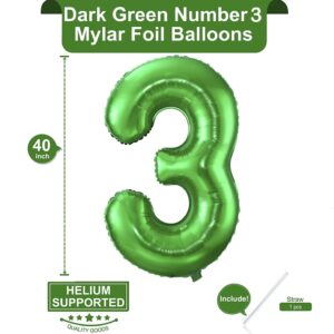 Dark Green Number 3 Balloon,40 Inch Green 3 Balloon Number,Large Mylar Foil Helium Number 3 Balloons for Birthday Party Celebration Decorations Graduations Anniversary