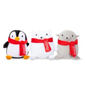 Coca-Cola 9" Seal with Scarf Snowball Plushies, Soft, Squishy Stuffed Animal, Great Gift for Boy, Girl, Kids & Toddlers for Christmas & Birthdays, Cuddle Pillow, Dorm Bed Décor