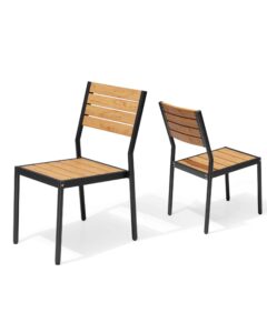 pellebant outdoor stackable dining chair, armless patio chair set of 2, aluminum frame with wood plastic composite seat and back, all weather for patio, garden, lawn, deck, porch and yard, teak color