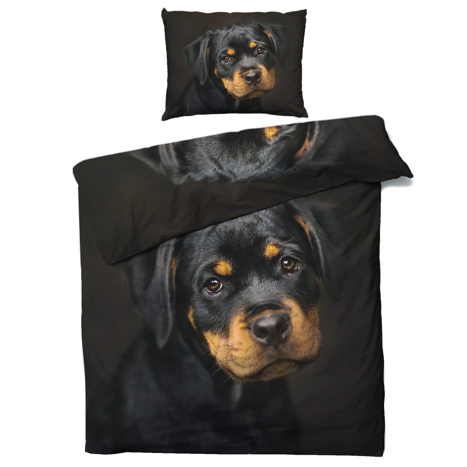 zcwl Rottweiler Duvet Cover Twin Size | Dog Bedding Set | 2 Piece | Soft Microfiber Patterned Comforter Cover with Zipper Ties & 1 Pillowcase | Rottweiler Bedroom & Room Decor