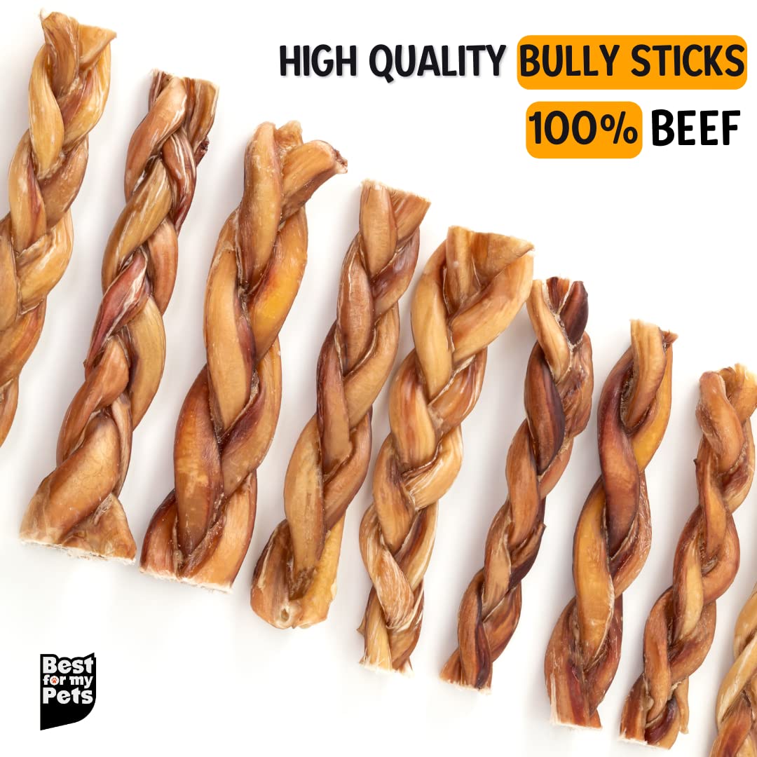 Best For My Pets Braided Bully Sticks for Dogs (12 Inch, 3 Pack) - Premium Long Lasting Dog Chew Treats to Keep Puppies and Dogs Happily Busy - Dog Dental Chews - Fully Digestible Rawhide-Free Treats