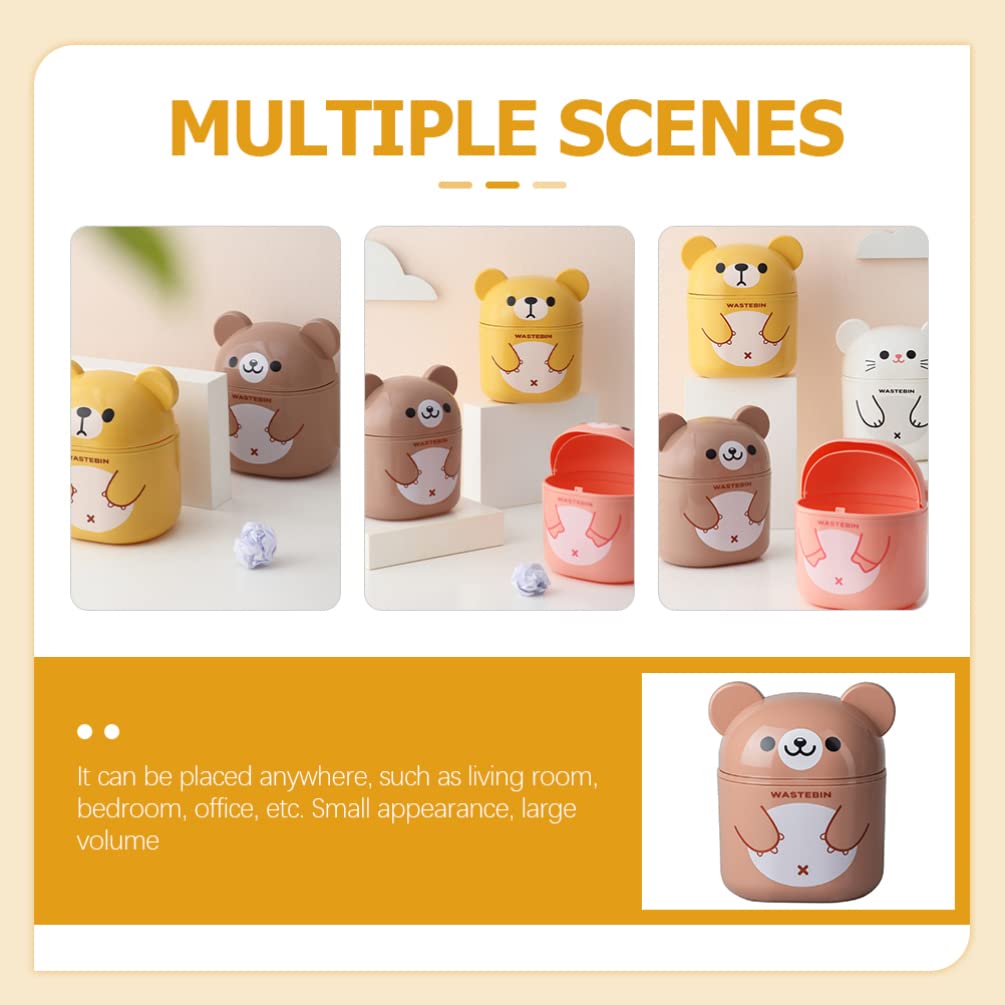 NUOBESTY Mini Desk Trash Can Cute Bear Trash Bin Cartoon Desktop Storage Box Garbage Container with Lid for Bathroom Kitchen(Brown)