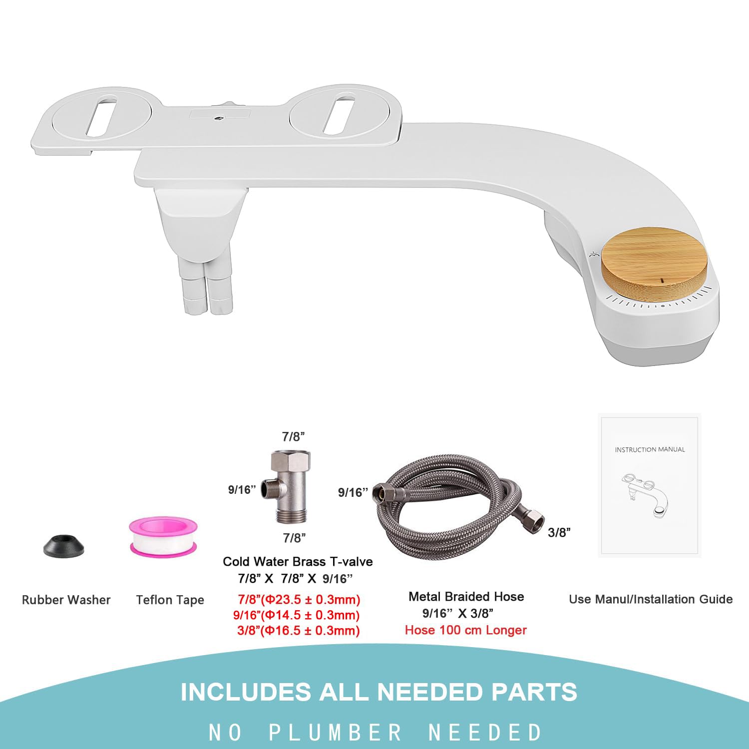 Left Hand Bidet - WITHLENT Left Hand Bidet Ultra-Slimt Non-Electric Dual Nozzle (Frontal & Rear Wash) Left Hand Control Adjustable Water Pressure,Bidet Toilet Seat Attachment, Left Hand Bidet (Bamboo)