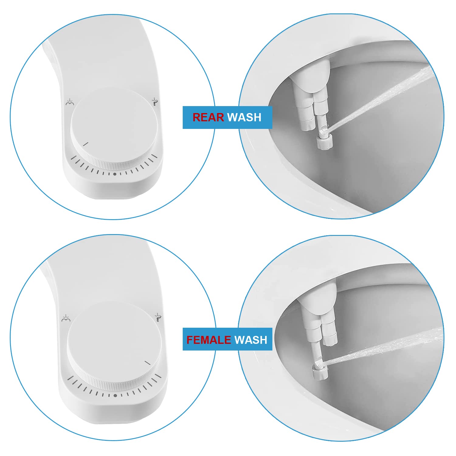 Left Hand Bidet Attachment for Toilet - WITHLENT Ultra-Slimt Non-Electric Dual Nozzle (Frontal & Rear Wash) Adjustable Water Pressure, Water Bidet Toilet Seat Attachment,Easy to Install (White)