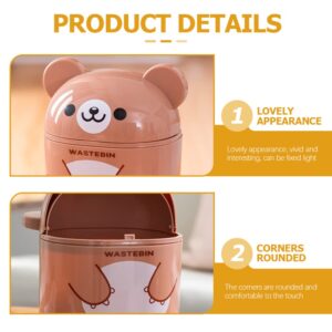 NUOBESTY Mini Desk Trash Can Cute Bear Trash Bin Cartoon Desktop Storage Box Garbage Container with Lid for Bathroom Kitchen(Brown)