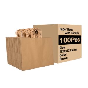 Brothersbox Small Brown Kraft Paper Bags with Handles 100PCS - 5.25*3.25*8 Inch Bags for Birthday Party Grocery Retail Shopping Business